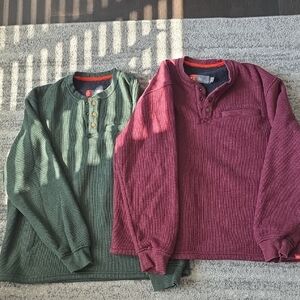 Men's Green and Burgundy Henley Sweater Set